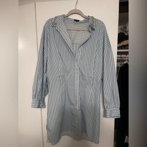 Express Sky Blue and White Striped Blouse